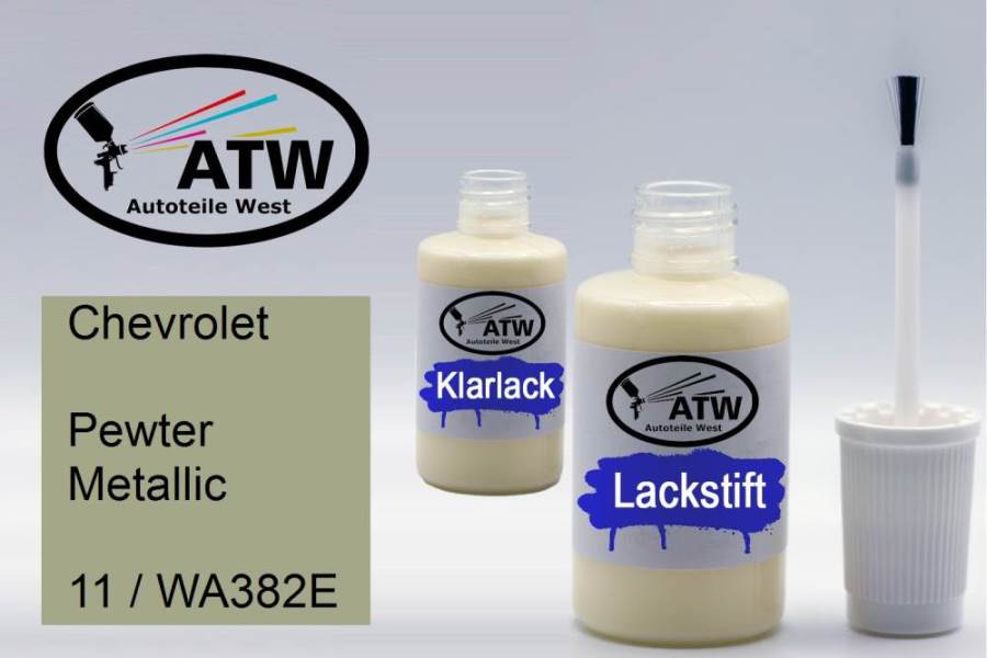 Chevrolet, Pewter Metallic, 11 / WA382E: 20ml Lackstift + 20ml Klarlack - Set, von ATW Autoteile West.